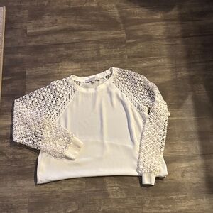 LOFT Ivory Lace Accent Blouse